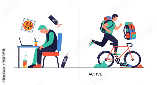 Active vs Sedentary Lifestyle Choices Contrasted Healthy Living Versus Unhealthy Habits
