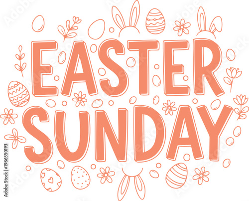 Colorful easter sunday greeting card with eggs and bunnies illustration design