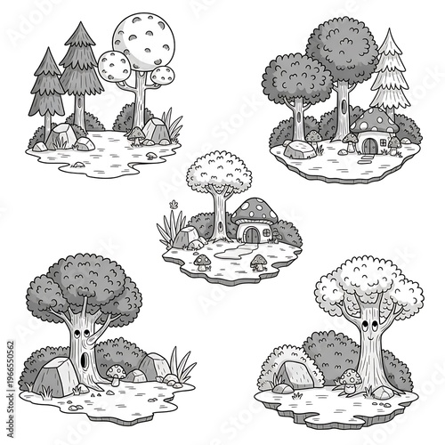 Whimsical Forest Scene Elements Illustration