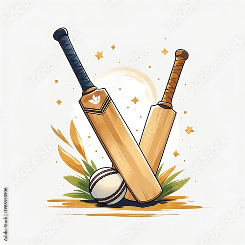  A polished baseball bat and ball with antique golden leaf accents. Warm, inviting mood, simple shapes. Centrally located, white space. Isolated on white background,