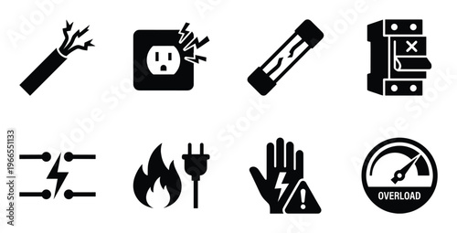 Electricity danger symbols electrical safety icons danger warning hazard symbols set isolated