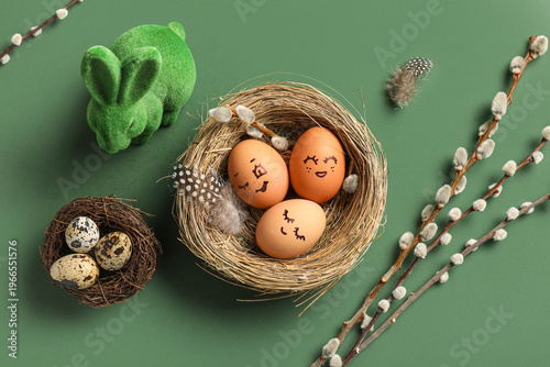 Nests of cute painted Easte...