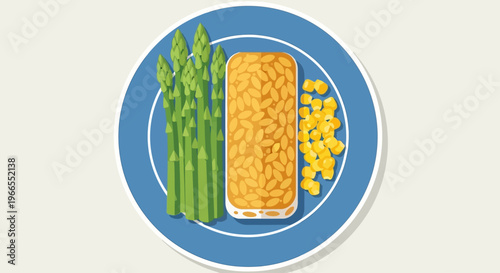 Plate of Asparagus Salmon and Corn.