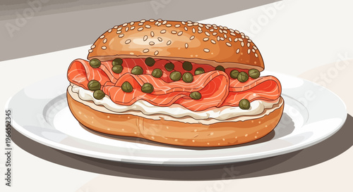 Illustration of Salmon Bagel with Cream Cheese.