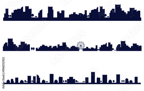 シンプルな街並みのシルエットイラストのセット　背景イラスト