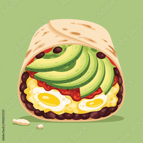 Avocado and Egg Breakfast Burrito Illustration.