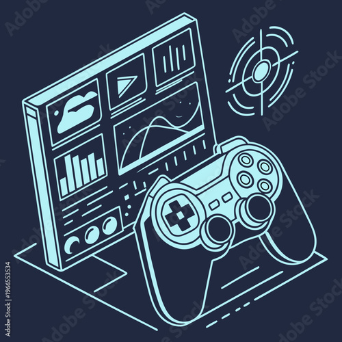 A computer monitor and a game controller with a satellite signal