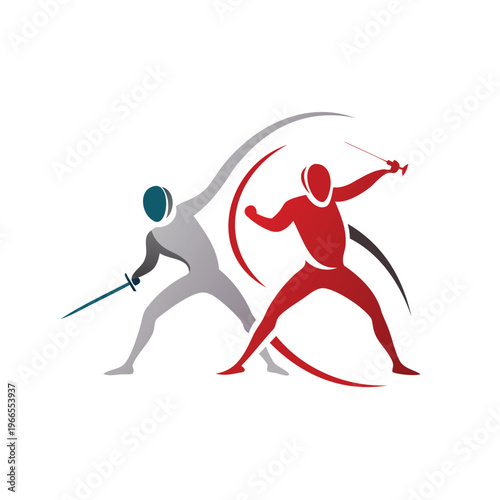Two fencers engaged in a duel with swords and protective gear