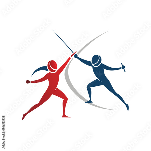 Two fencers engaged in a dynamic duel with swords and protective gear