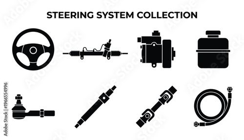 Steering system collection vector icon set on transparent background illustration