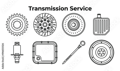 Transmission service line art icons for automotive repair and maintenance vector illustration