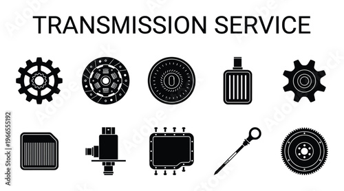 Transmission service parts silhouettes for automotive repair vector illustration
