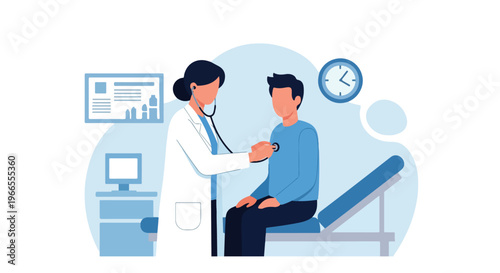 Doctor with Stethoscope Check Patient in Clinic Medical Checkup Hospital Vector Illustration