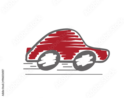 Red Car Hand Drawn Doodle Illustration with Motion Lines Isolated on White