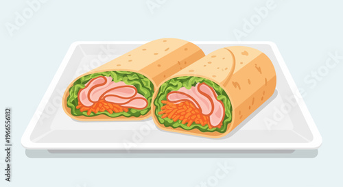 Sushi Rolls with Salmon on White Plate.