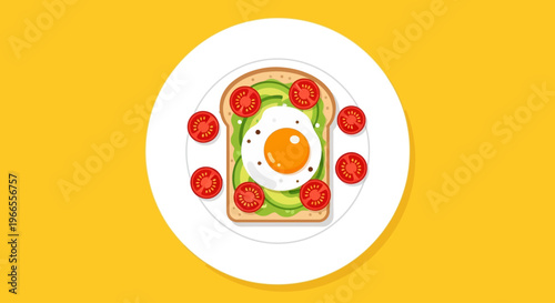 Egg Avocado Toast with Tomatoes on Plate.
