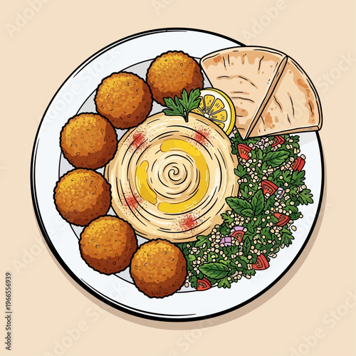 Delicious Hummus with Falafel and Pita.