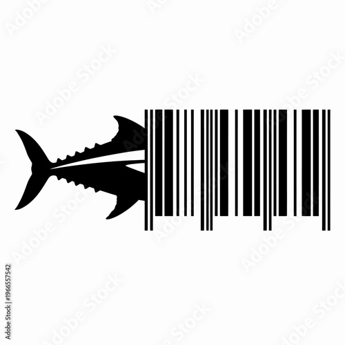 Silhouette tuna fish incorporated into a barcode design