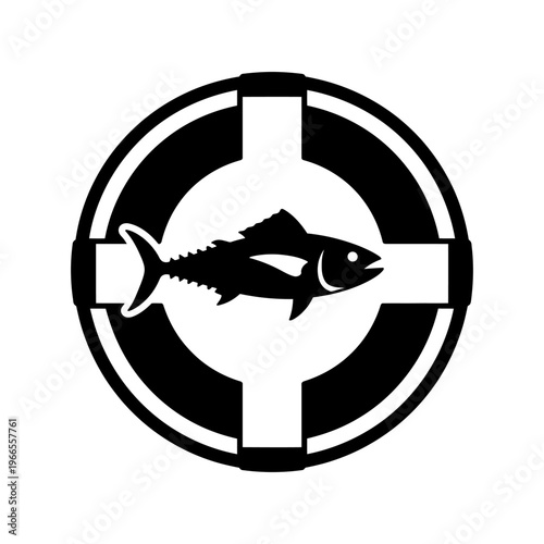 Tuna inside a life preserver as a nautical icon