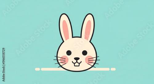 Cute cartoon bunny face with pink cheeks and whiskers on a toothbrush mint green background