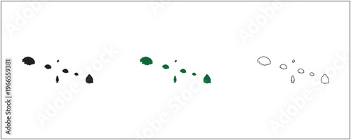 Cabo Verde map silhouette set with solid outline and satellite style isolated on white