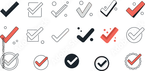 Professional Checkmark and Tick Sign Vector Set Featuring Various Approved Verified Done and Correct Symbols for User Interface and Checklist Designs