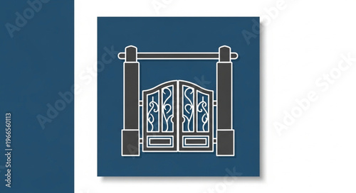 Elegant Wrought Iron Gate with Ornate Design and Sturdy Pillars.