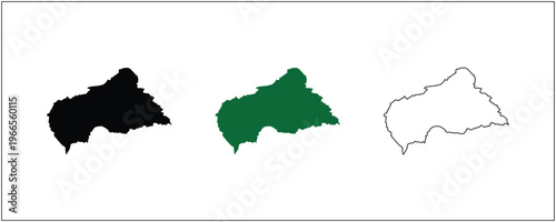 Central African Republic map silhouette set with solid outline and satellite style isolated on white