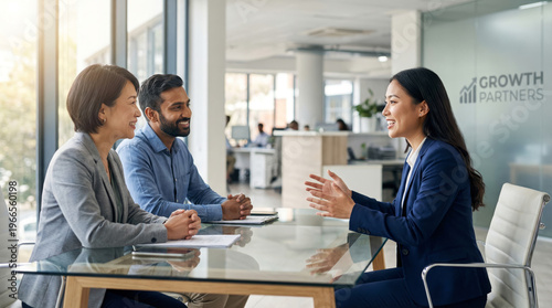 Asian Candidate Interviewed by HR Director and Manager in Modern Corporate Office