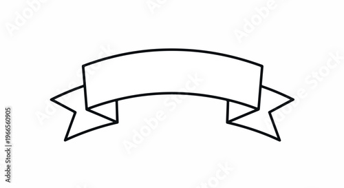 Simple black line drawing of a blank ribbon banner on a white background with pointed ends.