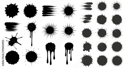 Graphic designers create various ink splat effects on paper for artistic illustration purposes.