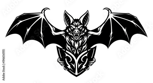 A detailed illustration of a bat with outstretched wings on white