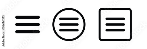 Menu icons. 3 line menu and option button for app, website and UI. Transparent PNG and vector