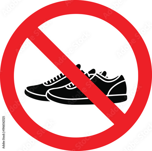 No shoes allowed icon. Please remove your shoes sign. Please take off your shoes illustration. Vector no shoes symbol