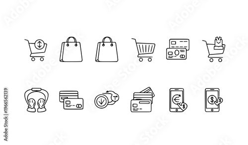 Shopping icon set minimal line vector
