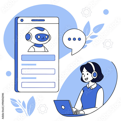 Customer service representative interacting with chatbot on mobile device