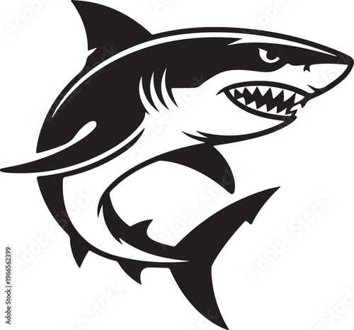 Hungry Great White Shark, Wild Marine Animal Illustration