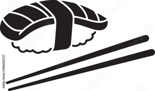 Japanese food - nigiri salmon sushi with chopsticks flat icon for apps and websites