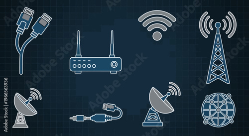 Wireless Communication Devices and Towers Illustration.