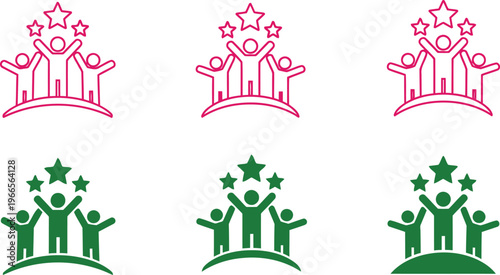 People team success icon set with abstract figures and rating stars concept