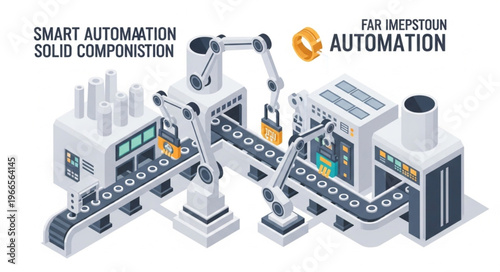 Isometric Smart Automation System for Industrial Production.