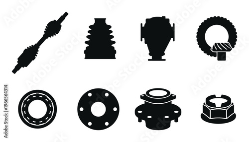 Car auto spare parts vector icons cv joint boot differential housing bearing flange nut