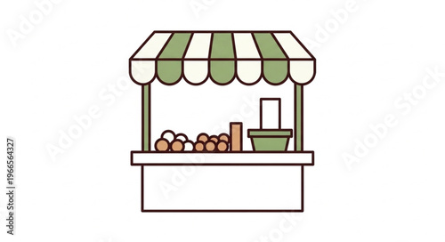 Illustration of a Market Stall with Produce and Striped Awning.