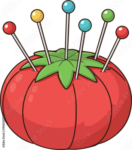 Pincushion with Pins Illustration Sewing Craft Cute Vector