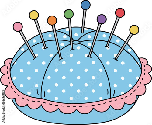 Pincushion with Pins Illustration Sewing Craft Cute Vector
