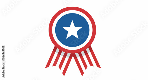 A blue, white, and red rosette icon with a star on a plain white background.