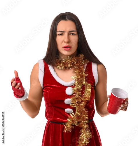 Drunk young woman in Santa ...