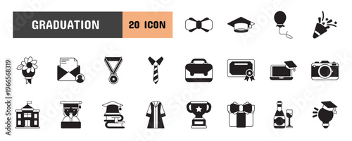 20 Graduation Glyph Icon Illustration Set