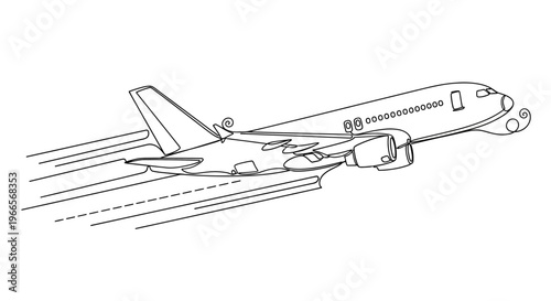 An airplane flies through the air with motion lines behind it.