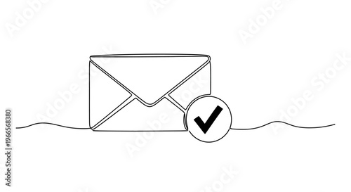 An envelope with a check mark is travelling through a network.